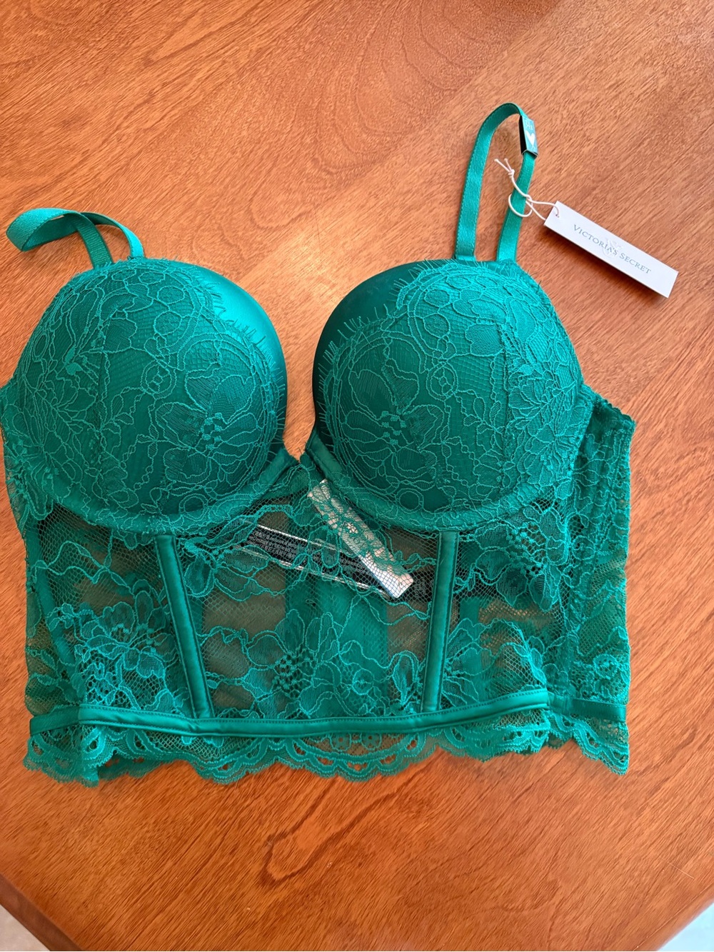 Victoria's Secret Green Lace Longline Bustier Bra